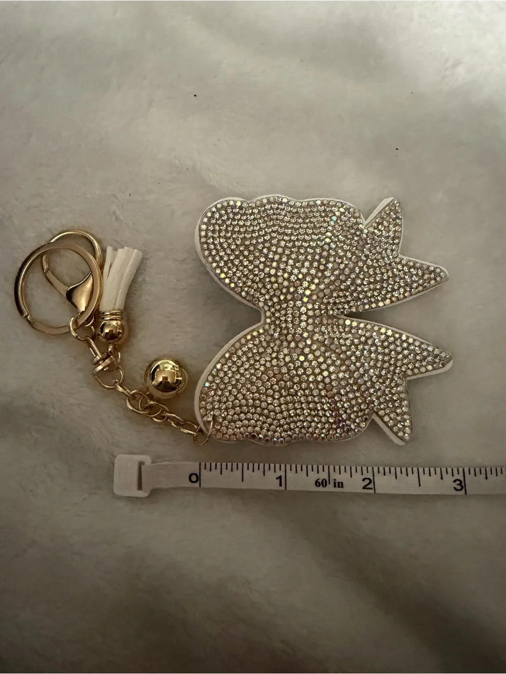 Rainbow Rhinestones Bow Keychain Charm - CD  White